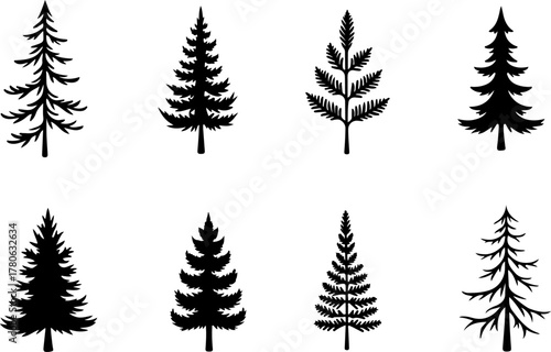 Vintage Evergreen Tree Silhouette Set