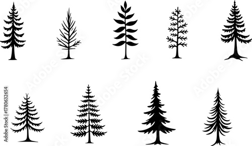 Vintage Evergreen Tree Silhouette Set