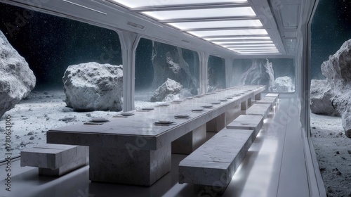 Futuristic Minimalist Space Dining Interior