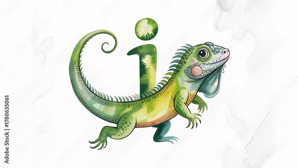 Fototapeta premium Iguana letter I character illustration