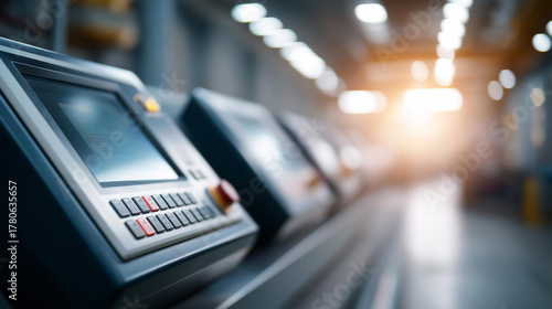 Wallpaper Mural Machine equipment in factory with defocused industrial background, faceless production machinery, manufacturing visualization detail, blurred facility setting, factory operations c Torontodigital.ca