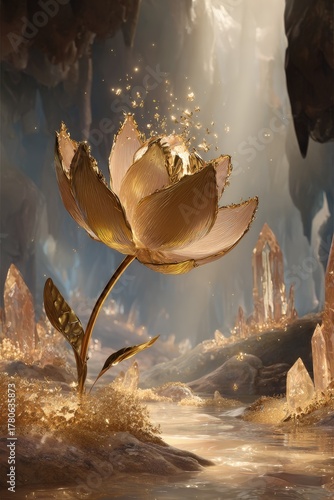 Golden Flower In Crystal Cave