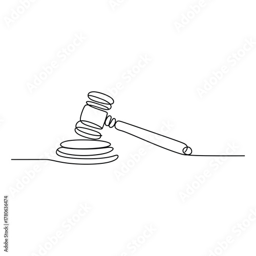 Judge Gavel Continuous Line Art Minimalist Legal Illustration in Black and White
