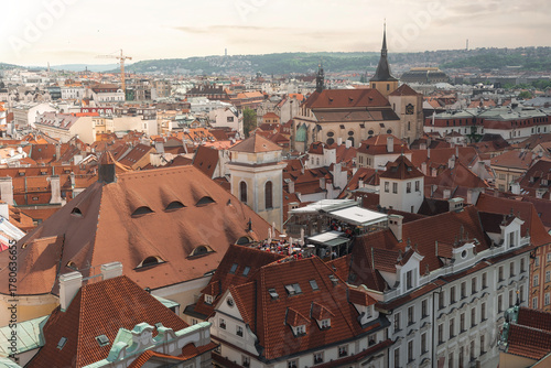 Canvas Print The Prague skyline is filled with terracotta rooftops and historic landmarks