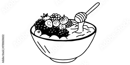 “Bowl of mixed berries with yogurt and honey drizzle — healthy breakfast concept — background remove.”