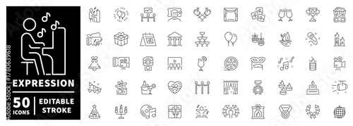 Expression editable line icons set. linear, outline, celebration and art symbols