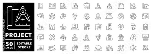 Project management icons set. editable line icons, linear style, workflow symbols