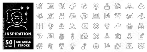 Inspiration icons set. editable line icons, outline, creativity and design tools