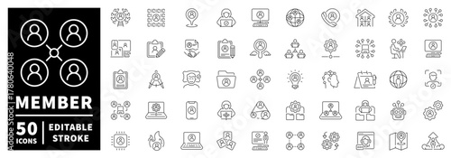 Member and community icons set. editable line icons, linear, social network graphics