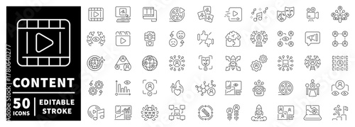Content creation icons set. editable line icons, flat style, multimedia, digital tools