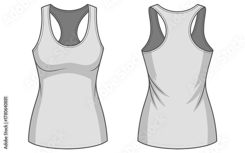 women's tank top front and back view, casual sleeveless shirt, vector fashion illustration