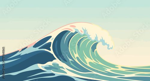 Powerful Ocean Wave Cresting with Foaming Whitecap.