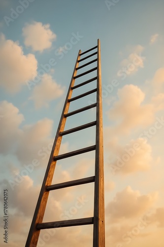 Wooden Metal Ladder under Pastel Sky