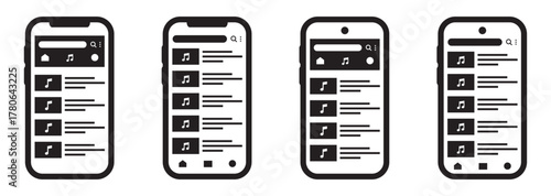 Music player on phone screen template icon, vector illustration