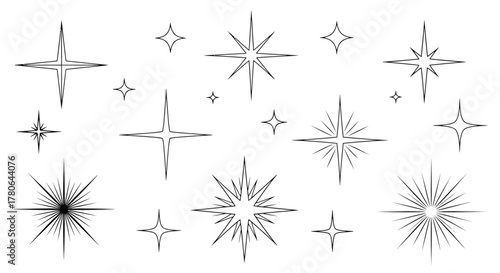 Collection of abstract sparkly starbursts and light effects, perfect for graphic design and decoration