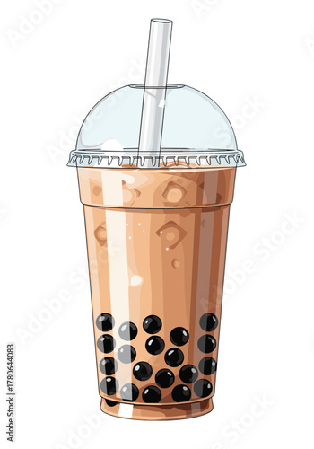 Illustration of Boba Tea in a Clear Cup with Straw, Perfect for Refreshment