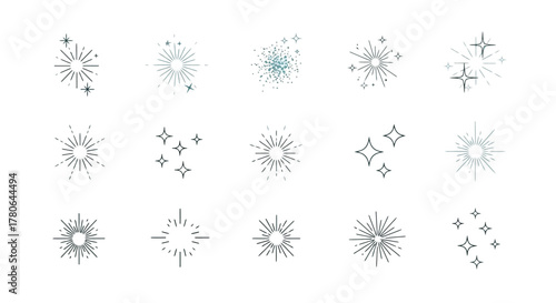 Elegant vector collection of shimmering sparkle and starburst icons, perfect for adding decorative light effects and celebratory flair to various design projects