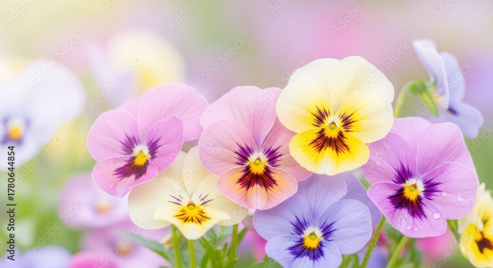 Obraz premium Soft focus pastel pansies in a garden