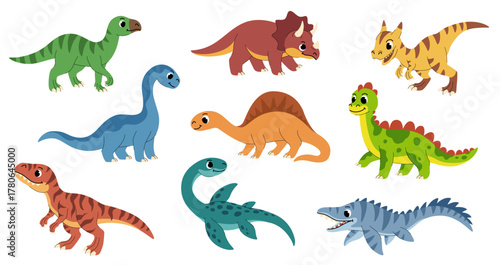 Childrens dinosaurs set. Cute cartoon dinosaur vector collection.