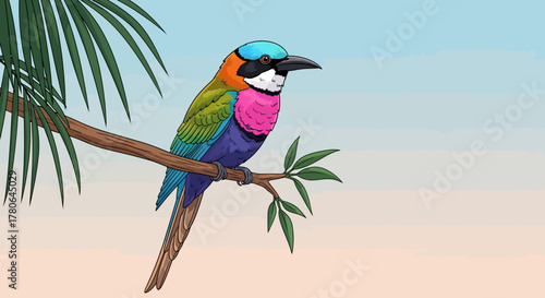 Vibrant Lilac-Breasted Roller Bird Perched on a Branch.