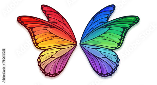 Vibrant Rainbow Butterfly Wings Isolated on White Background.