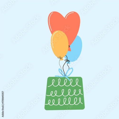 Happy Holiday Greeting Card Background. Party Doodle Decorative Element. Hand Drawn Funny Vibrant Childish Element. Gift Box for Birthday Party, Christmas Family Gift, New year or Wedding Greeting	