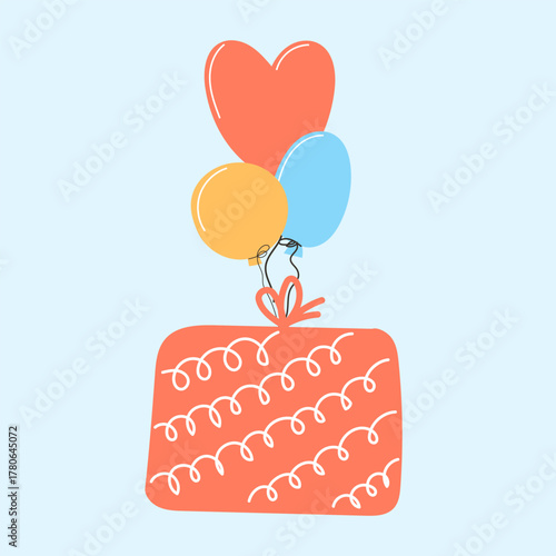 Happy Holiday Greeting Card Background. Party Doodle Decorative Element. Hand Drawn Funny Vibrant Childish Element. Gift Box for Birthday Party, Christmas Family Gift, New year or Wedding Greeting	