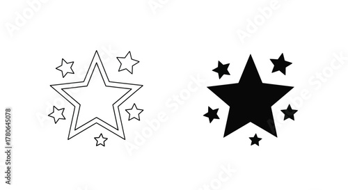 Versatile collection of star icons, featuring both outlined and solid designs, perfect for user interface elements, ratings, awards, and symbols of quality and achievement