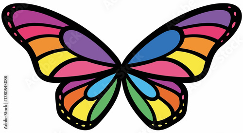 Vibrant Rainbow Butterfly Wings with Bold Outlines.