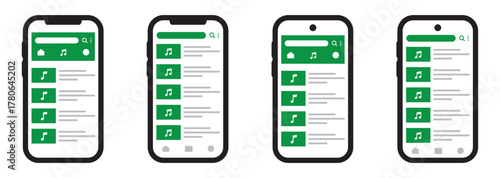 Music player on phone screen template icon, vector illustration