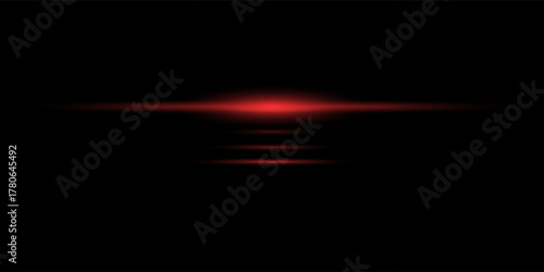 Bright horizontal beam of light on black background. Glowing laser effect creating futuristic and sci-fi aesthetics. Suitable for technology, energy, speed and digital design themes.