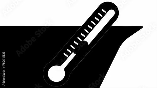 Illustration of a thermometer with a bulb and a scale, partially submerged in a dark liquid