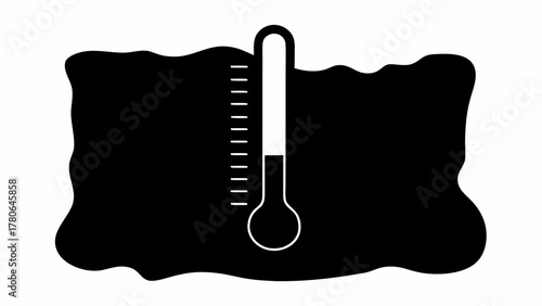 Illustration of a thermometer partially submerged in a dark liquid with measurement markings shown