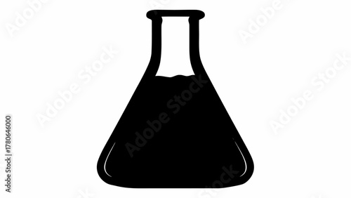 Black silhouette of erlenmeyer flask filled with liquid for science and laboratory experiments shown here