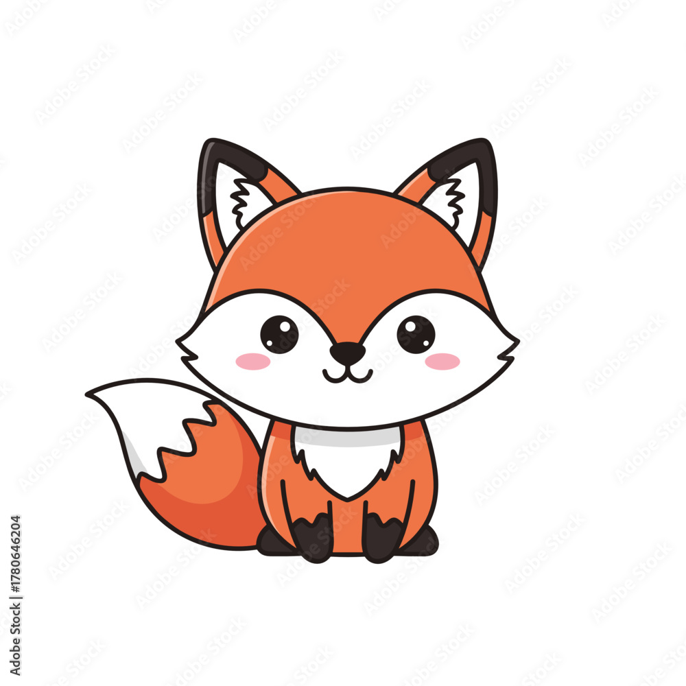 Obraz premium Cute cartoon fox character sitting with a friendly expression 
