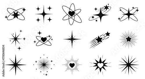 Dynamic Star and Sparkle Icon Set A Diverse Array of Twinkling Graphic Elements for Creative Design and Digital Media Projects