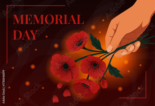 Remembrance Day Logo Design illustration with hand and poppies