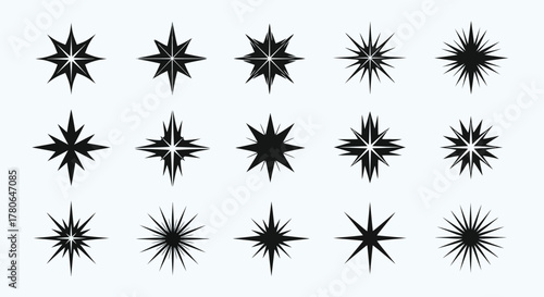 Versatile collection of starburst and sparkle icons, ideal for adding a dazzling, radiant, and shimmering effect to various graphic design projects and festive content