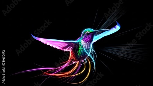 Colorful Animated Hummingbird Flight Sequence on Black Background for Creative Projects