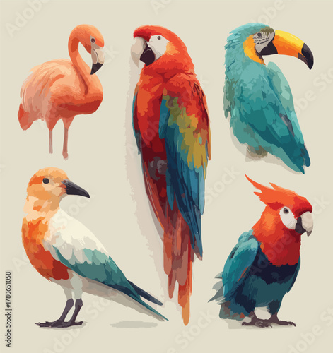 Tropical Birds Standing Together Illustration