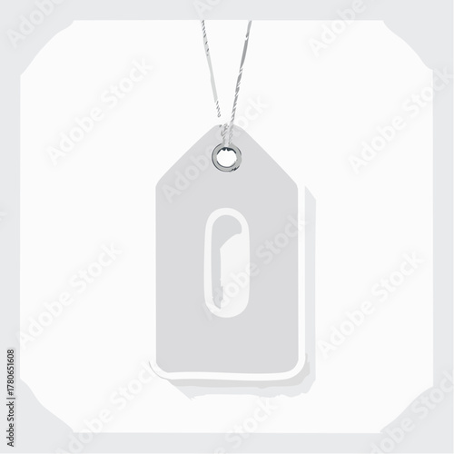 A single, smooth, white price tag is suspended by a thin thread, its value scratched out and replaced by a large zero.