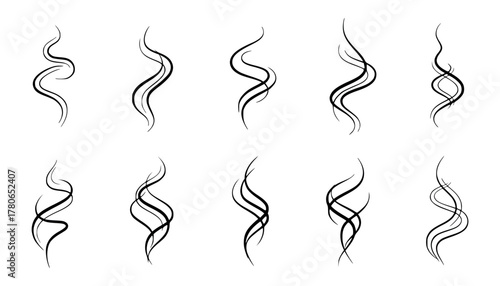 Collection of ten stylized smoke or steam wisps