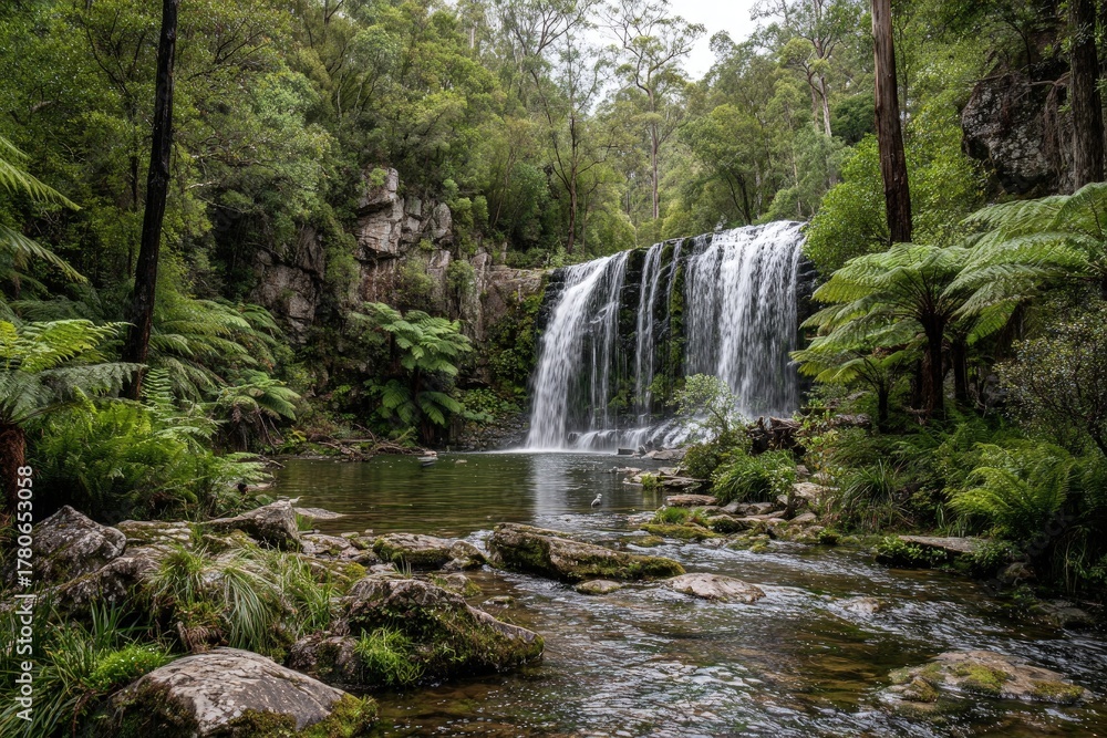 Obraz premium Tranquil Waterfall in Lush Forest