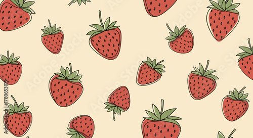 Whimsical strawberry pattern design featuring a hand-drawn fruit motif