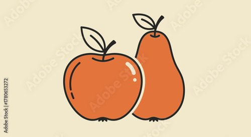 Minimalist vector illustration featuring a fresh apple and pear duo