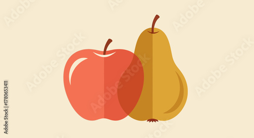 Stylized Apple and Pear Graphic Artwork with a Playful and Healthy Vibe