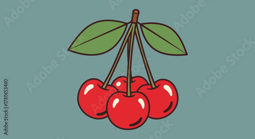Stylized cherry cluster with leaves conveying freshness and summer delight