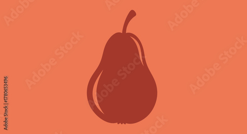 Stylized pear fruit illustration on vibrant terracotta background