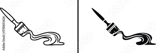 Paintbrush with Paint Stroke Icon – Artistic Drawing and Creativity Concept