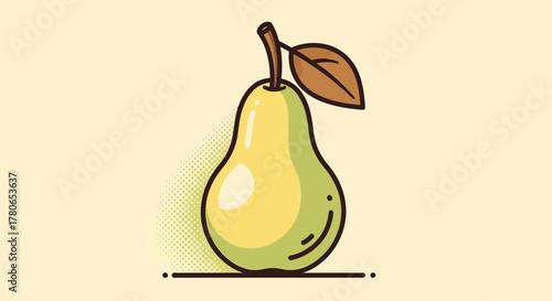 Vibrant Pear Illustration with Retro Halftone Effects on Light Background